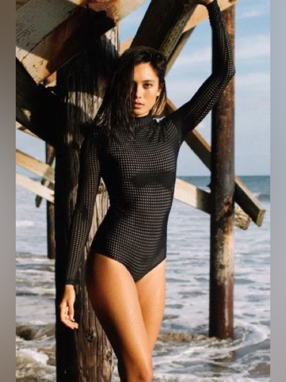 Acacia Ehukai Mesh Rash Guard One Piece Swim Black Size Petite/XS